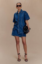 Rosalyn Mini Denim Skort in Dark Blue – Chic&Drifts