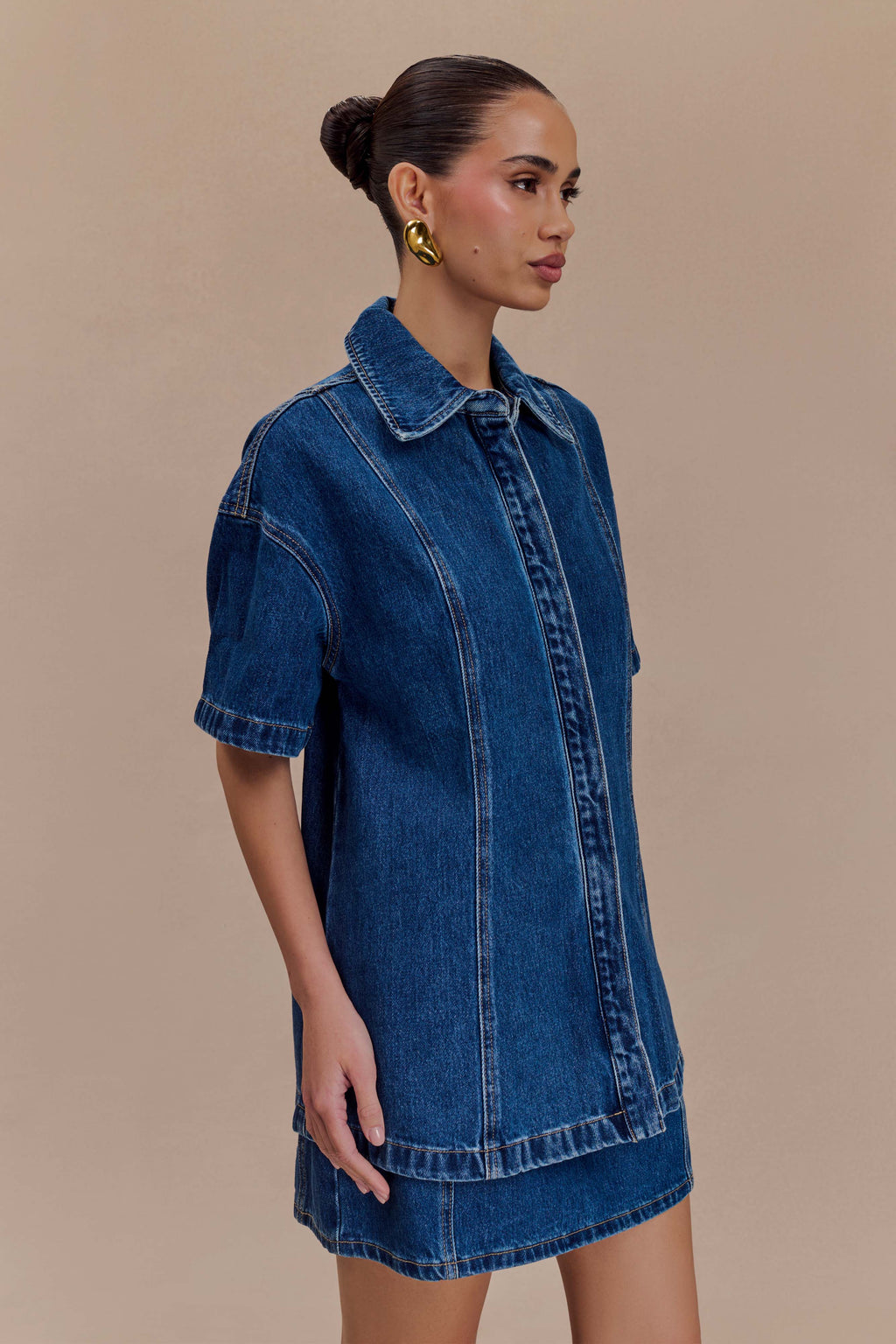 Maya Oversized Denim Shirt in Dark Blue – Chic&Drifts