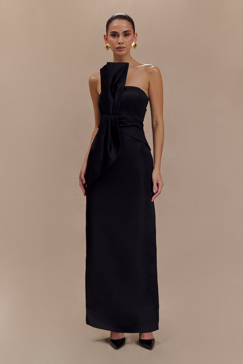 Cyrill Strapless Satin Structured Maxi Dress