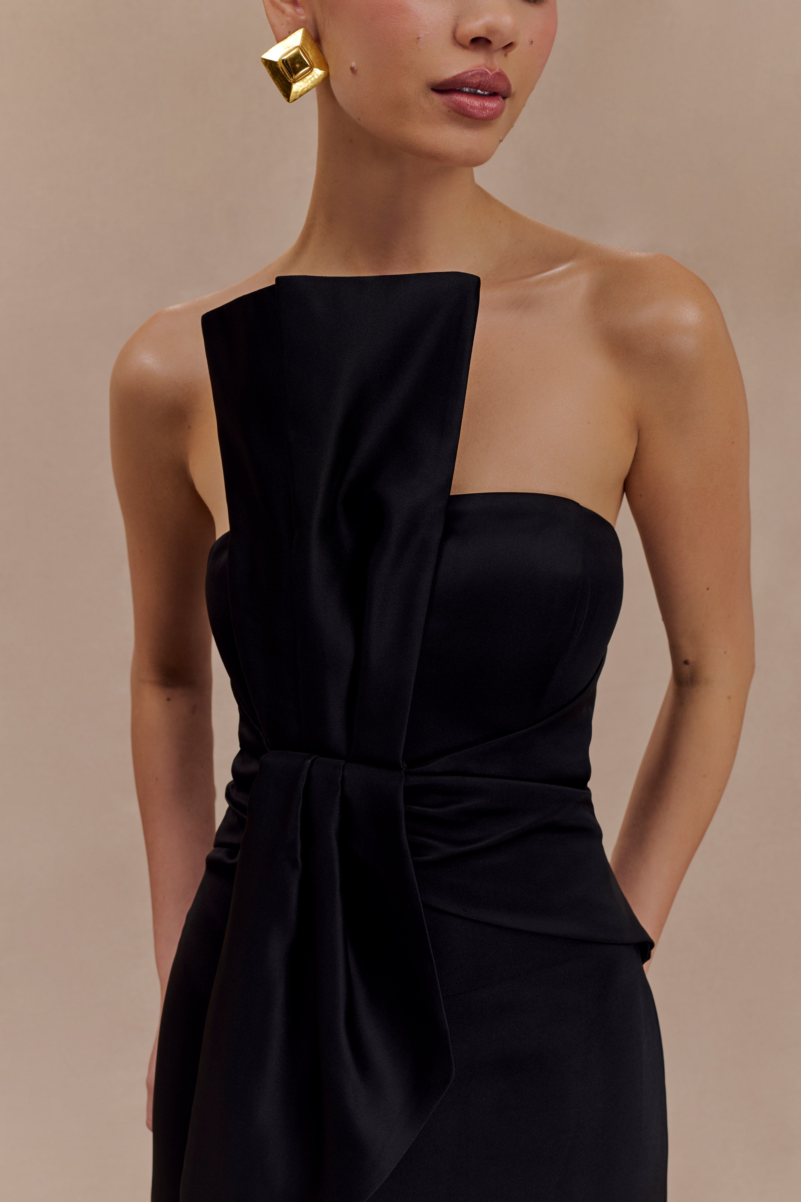 Cyrill Strapless Satin Structured Maxi Dress