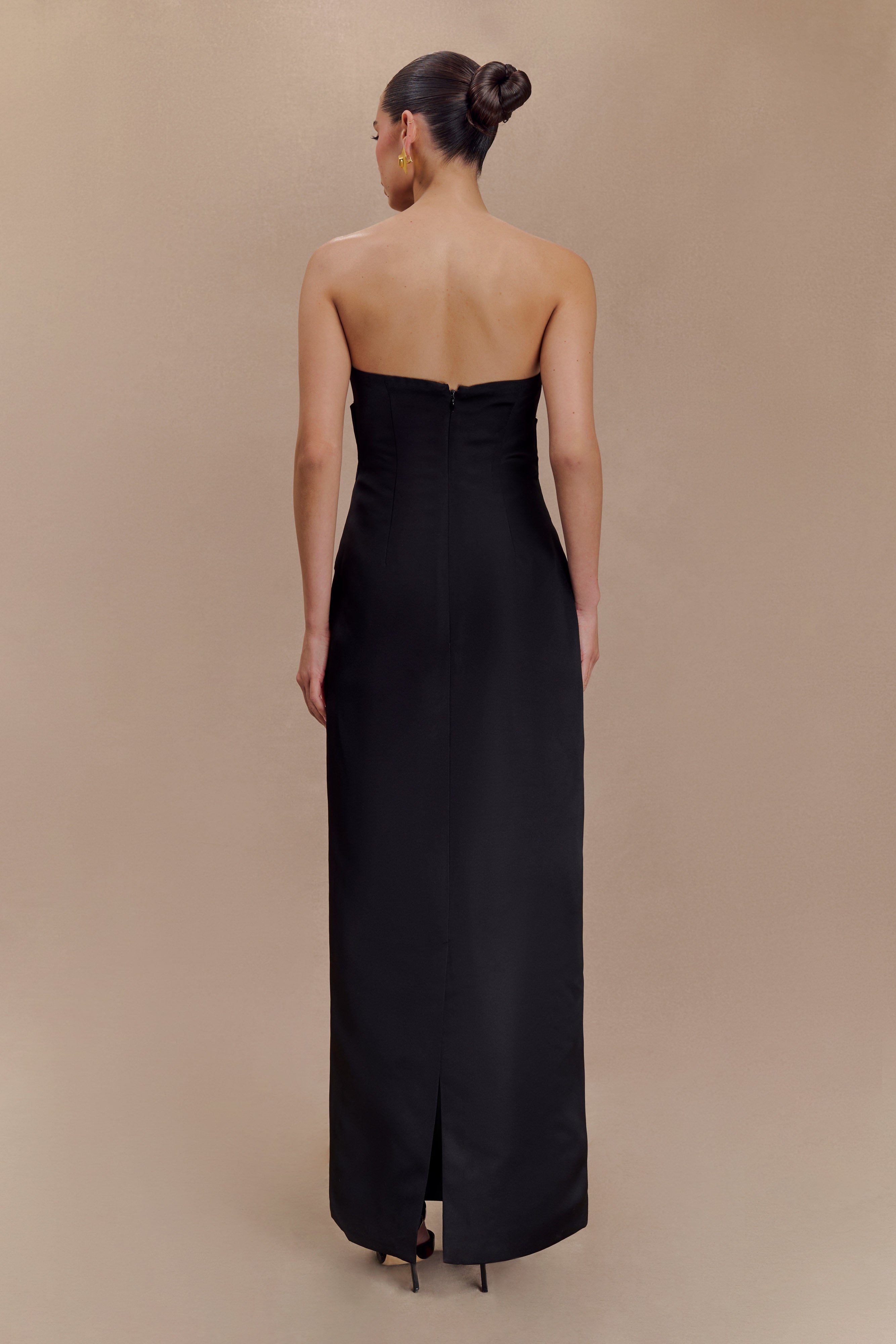 Cyrill Strapless Satin Structured Maxi Dress