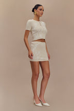 Monroe Embroidered Knit Mini Skirt in Cream And Ivory – Chic&Drifts