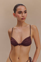 Rosmunda Ruched Bikini Top in Chocolate – Chic&Drifts