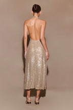 Genie Diamante Halter Midi Dress in Nude – Chic&Drifts