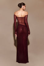 Nash Diamante Off Shoulder Maxi Dress in Mahogany – Chic&Drifts