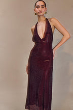 Genie Diamante Halter Midi Dress in Mahogany – Chic&Drifts