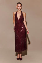 Genie Diamante Halter Midi Dress in Mahogany – Chic&Drifts