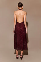 Genie Diamante Halter Midi Dress in Mahogany – Chic&Drifts