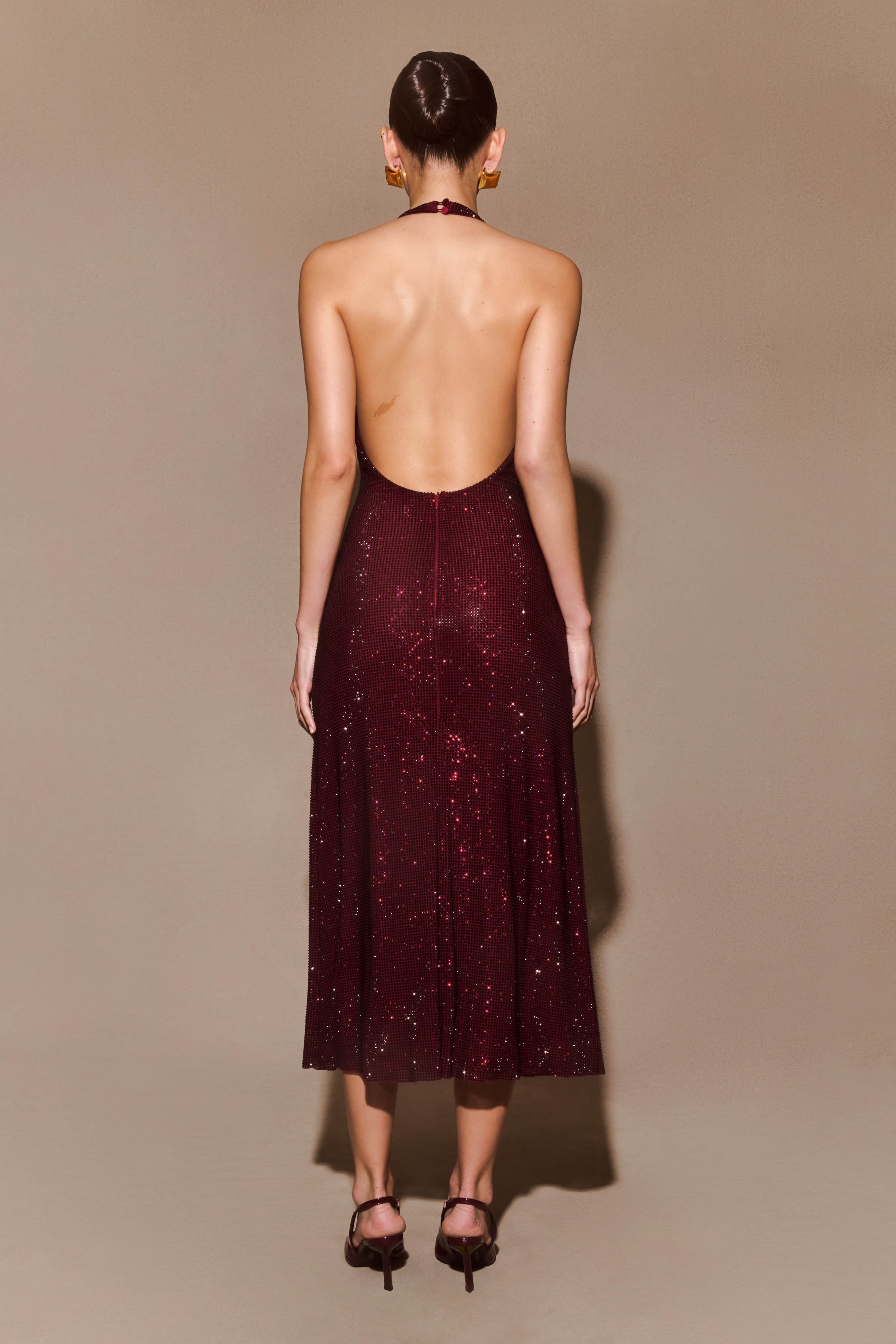Genie Diamante Halter Midi Dress in Mahogany – Chic&Drifts