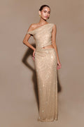 Kenny Diamante One Shoulder Maxi Dress in Gold – Chic&Drifts
