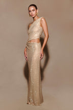 Kenny Diamante One Shoulder Maxi Dress in Gold – Chic&Drifts