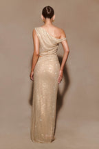 Kenny Diamante One Shoulder Maxi Dress in Gold – Chic&Drifts