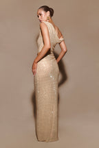 Kenny Diamante One Shoulder Maxi Dress in Gold – Chic&Drifts