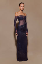 Nash Diamante Off Shoulder Maxi Dress in Navy – Chic&Drifts