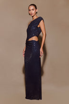 Kenny Diamante One Shoulder Maxi Dress in Navy – Chic&Drifts