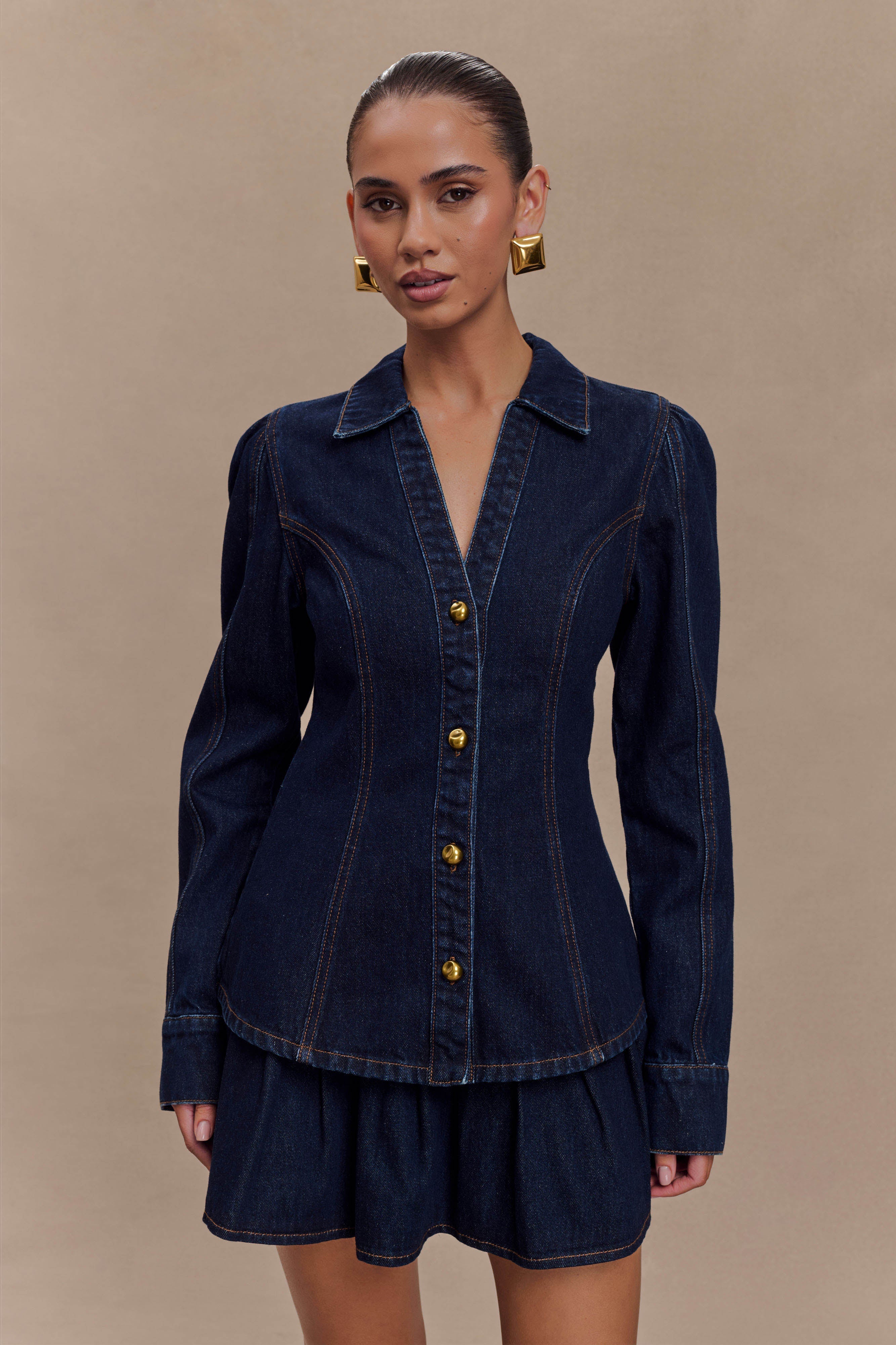 Hilary Long Sleeve Denim Top in Indigo Blue – Chic&Drifts