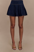 Candice Pleated Denim Mini Skirt in Indigo Blue – Chic&Drifts