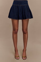 Candice Pleated Denim Mini Skirt in Indigo Blue – Chic&Drifts