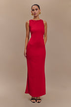 Catelyn Asymmetrical Scuba Jersey Midi Dress in Ruby – Chic&Drifts
