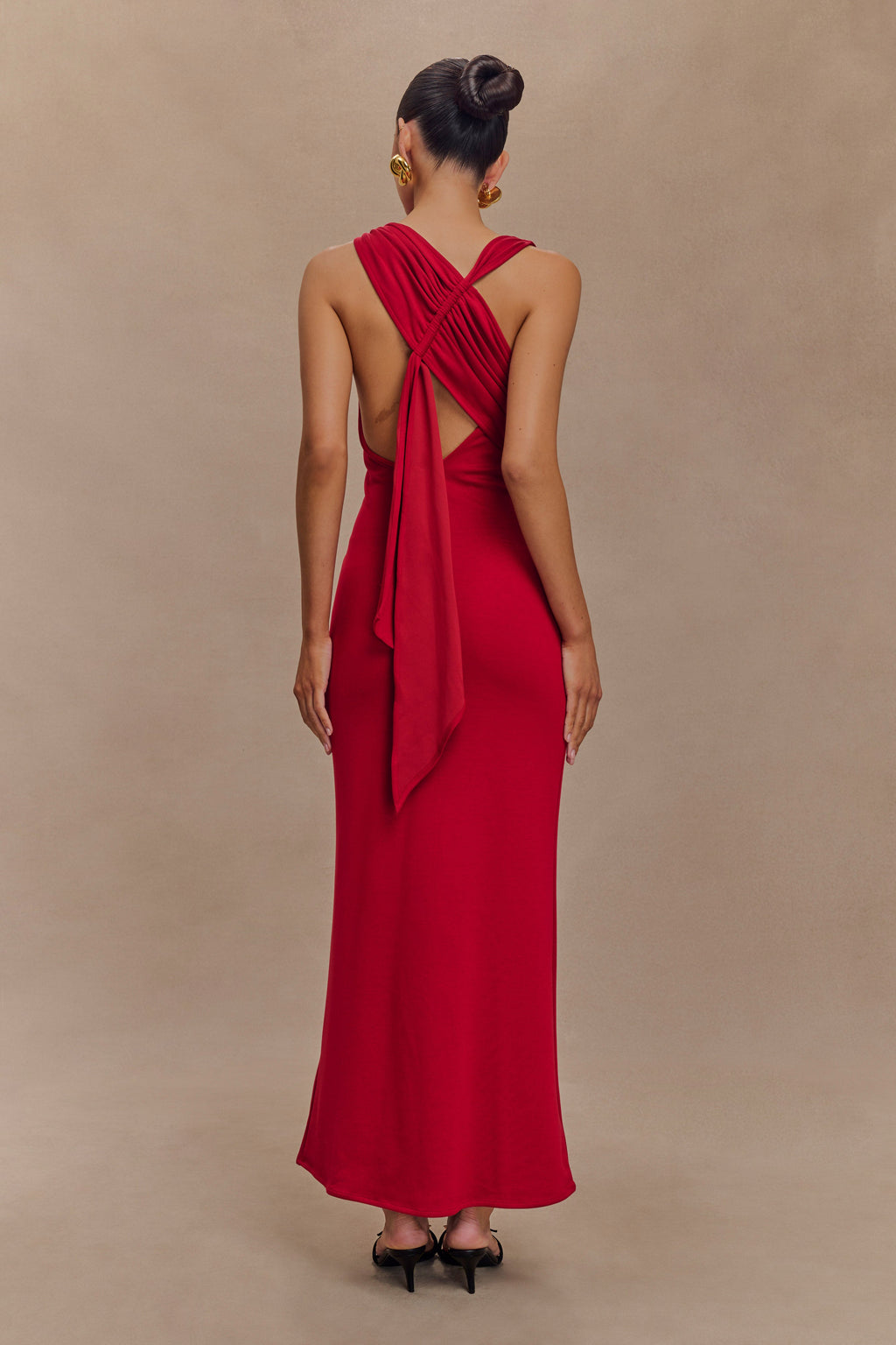 Catelyn Asymmetrical Scuba Jersey Midi Dress in Ruby – Chic&Drifts