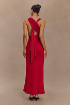 Catelyn Asymmetrical Scuba Jersey Midi Dress in Ruby – Chic&Drifts