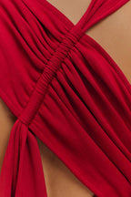 Catelyn Asymmetrical Scuba Jersey Midi Dress in Ruby – Chic&Drifts