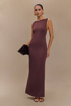 Catelyn Asymmetrical Scuba Jersey Midi Dress in Cacao Brown – Chic&Drifts