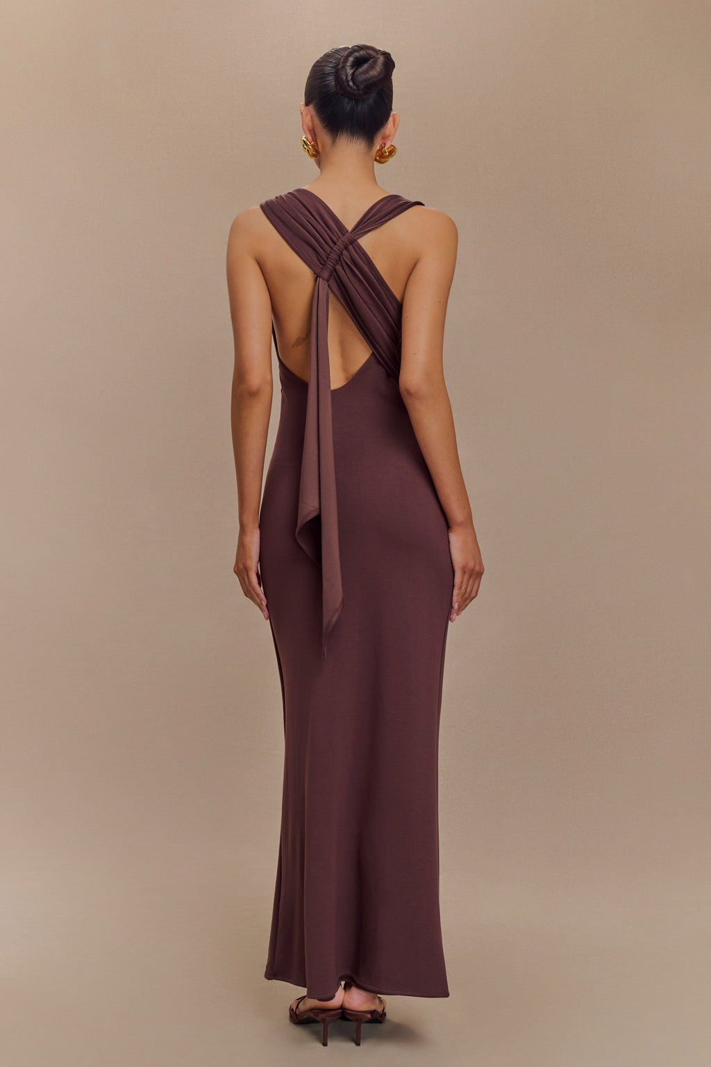 Catelyn Asymmetrical Scuba Jersey Midi Dress in Cacao Brown – Chic&Drifts