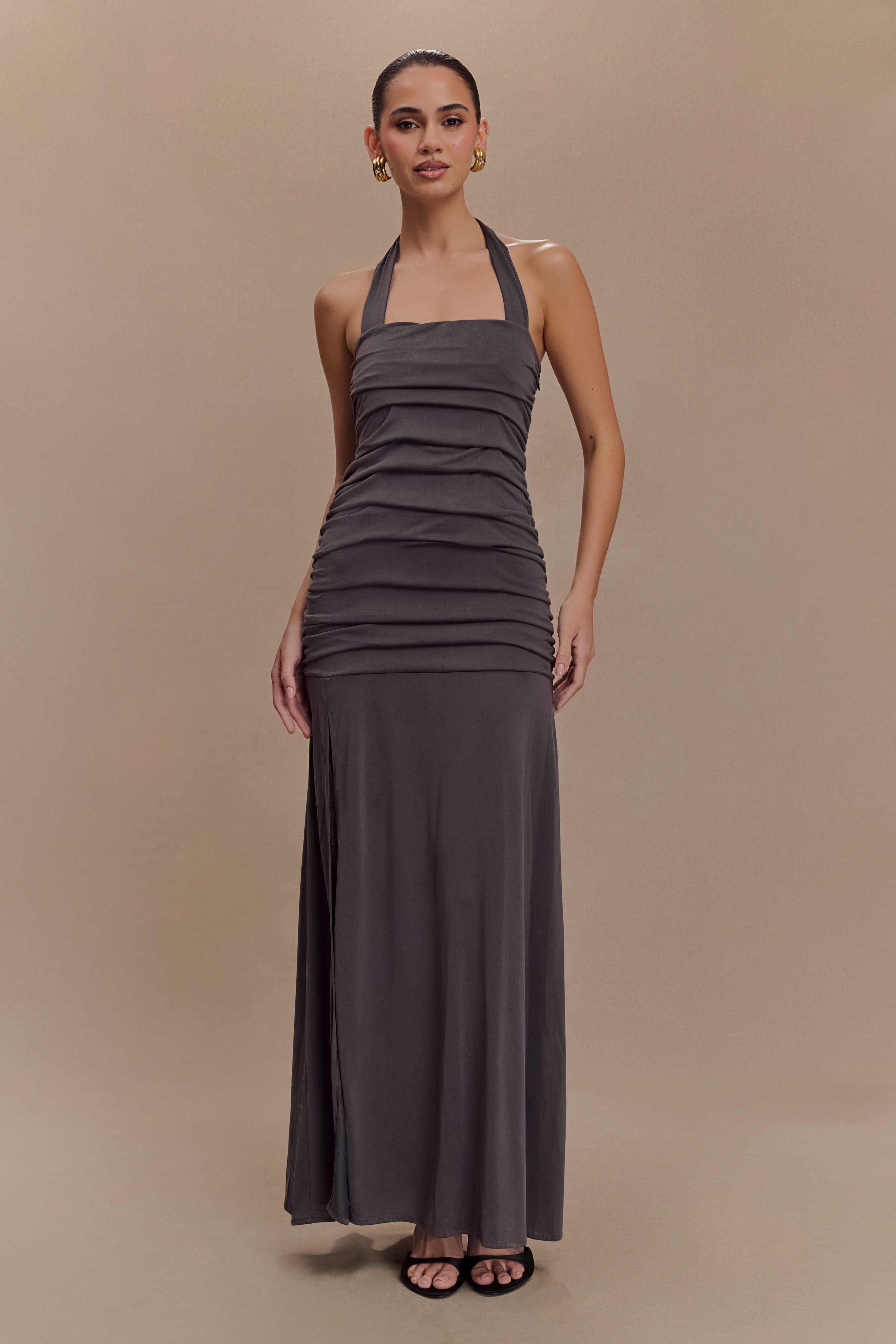 Bentley Peached Jersey Halter Maxi Dress