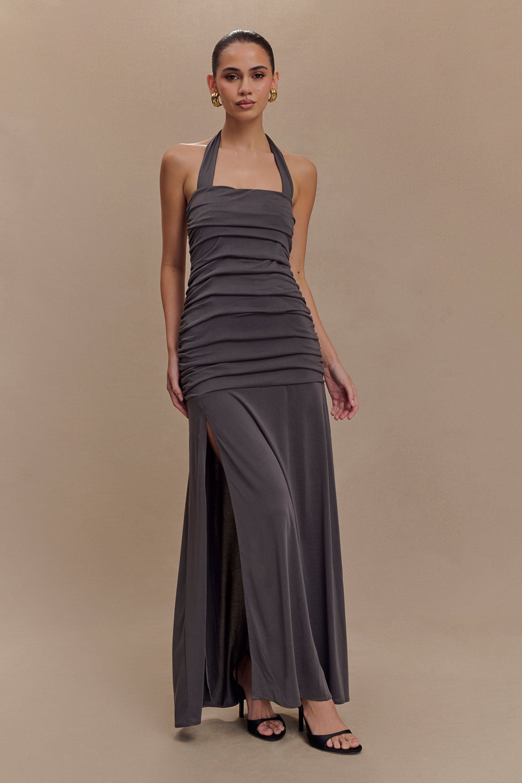 Bentley Peached Jersey Halter Maxi Dress