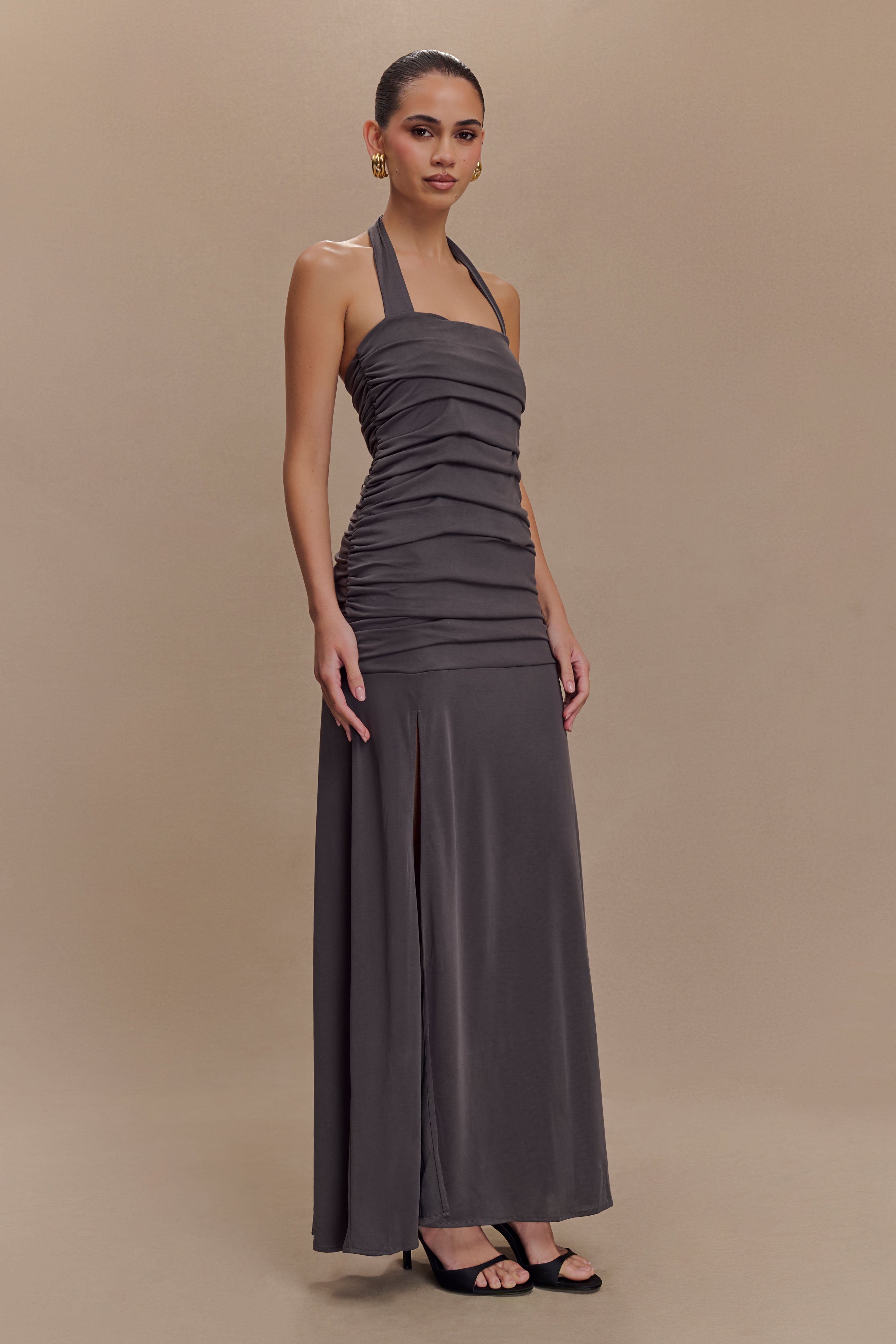 Bentley Peached Jersey Halter Maxi Dress