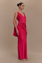 Nicola Satin Asymmetric Maxi Skirt in Pink Cherry – Chic&Drifts