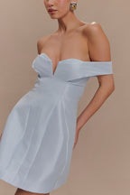 Diana Off Shoulders Mini Dress in Powder Baby Blue – Chic&Drifts