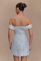 Diana Off Shoulders Mini Dress in Powder Baby Blue – Chic&Drifts