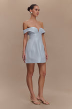 Diana Off Shoulders Mini Dress in Powder Baby Blue – Chic&Drifts