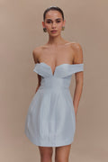 Diana Off Shoulders Mini Dress in Powder Baby Blue – Chic&Drifts