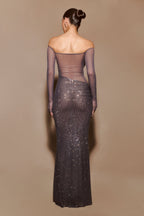 Nash Diamante Off Shoulder Maxi Dress in Gunmetal – Chic&Drifts