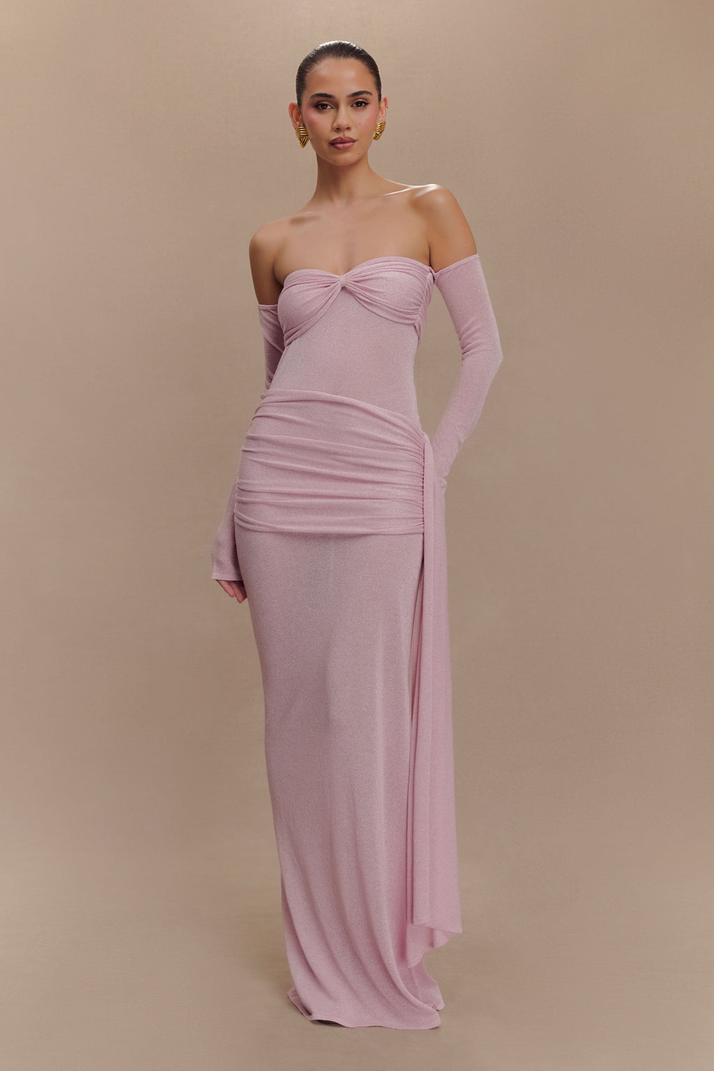 Ingrid Metallic Knit Maxi Dress in Baby Pink – Chic&Drifts