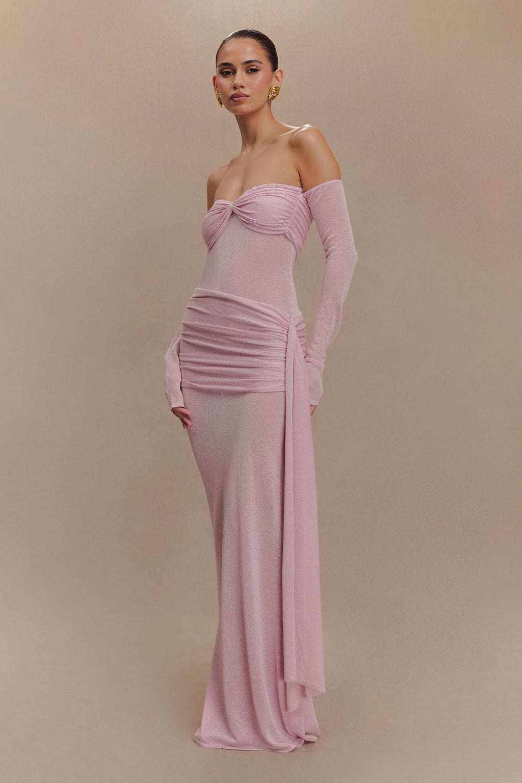 Ingrid Metallic Knit Maxi Dress in Baby Pink – Chic&Drifts