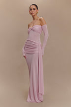 Ingrid Metallic Knit Maxi Dress in Baby Pink – Chic&Drifts