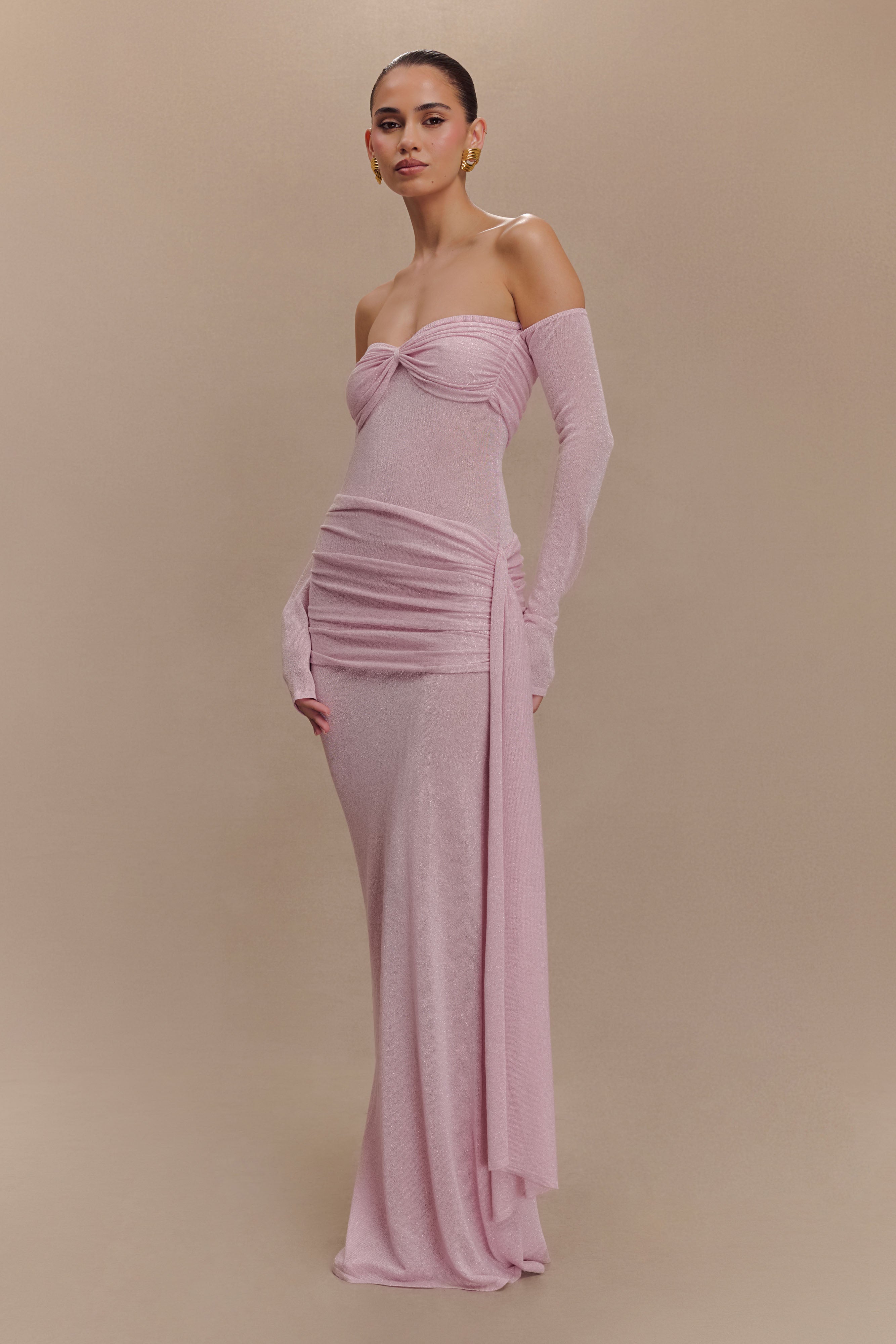 Ingrid Metallic Knit Maxi Dress in Baby Pink – Chic&Drifts