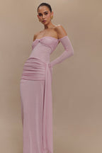 Ingrid Metallic Knit Maxi Dress in Baby Pink – Chic&Drifts