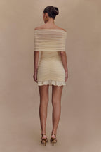 Caspian Slinky And Mesh Off Shoulder Mini Dress in Ivory – Chic&Drifts