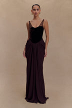 Roxanne Velvet Corset Maxi Dress in Cacao Brown – Chic&Drifts
