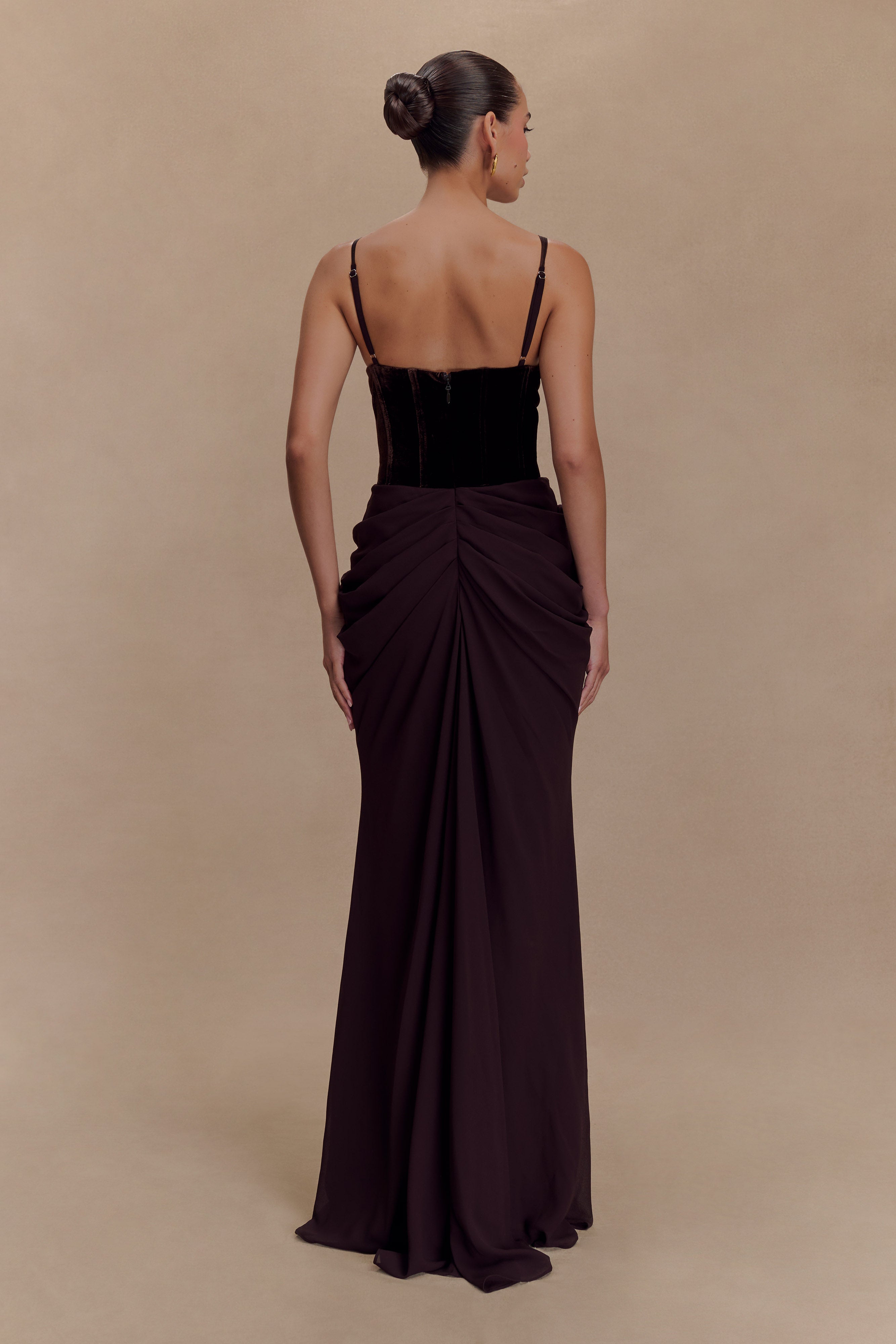 Roxanne Velvet Corset Maxi Dress in Cacao Brown – Chic&Drifts