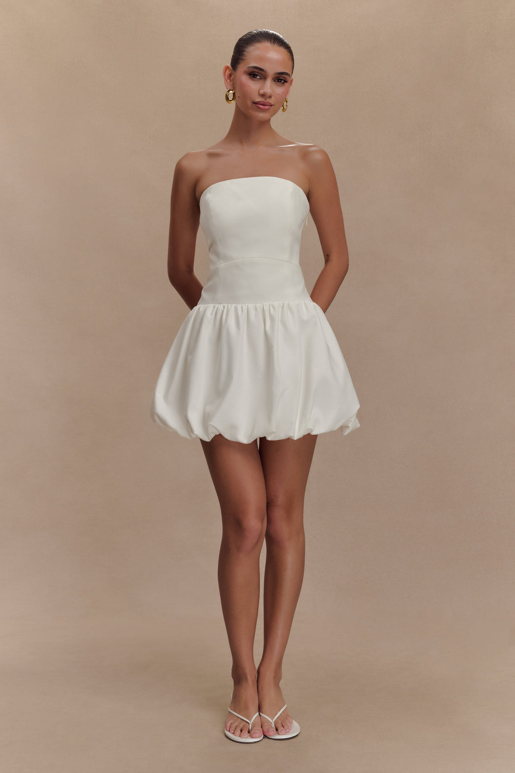 Clementina Strapless Bubble Mini Dress in White – Chic&Drifts