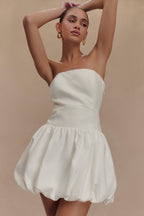 Clementina Strapless Bubble Mini Dress in White – Chic&Drifts
