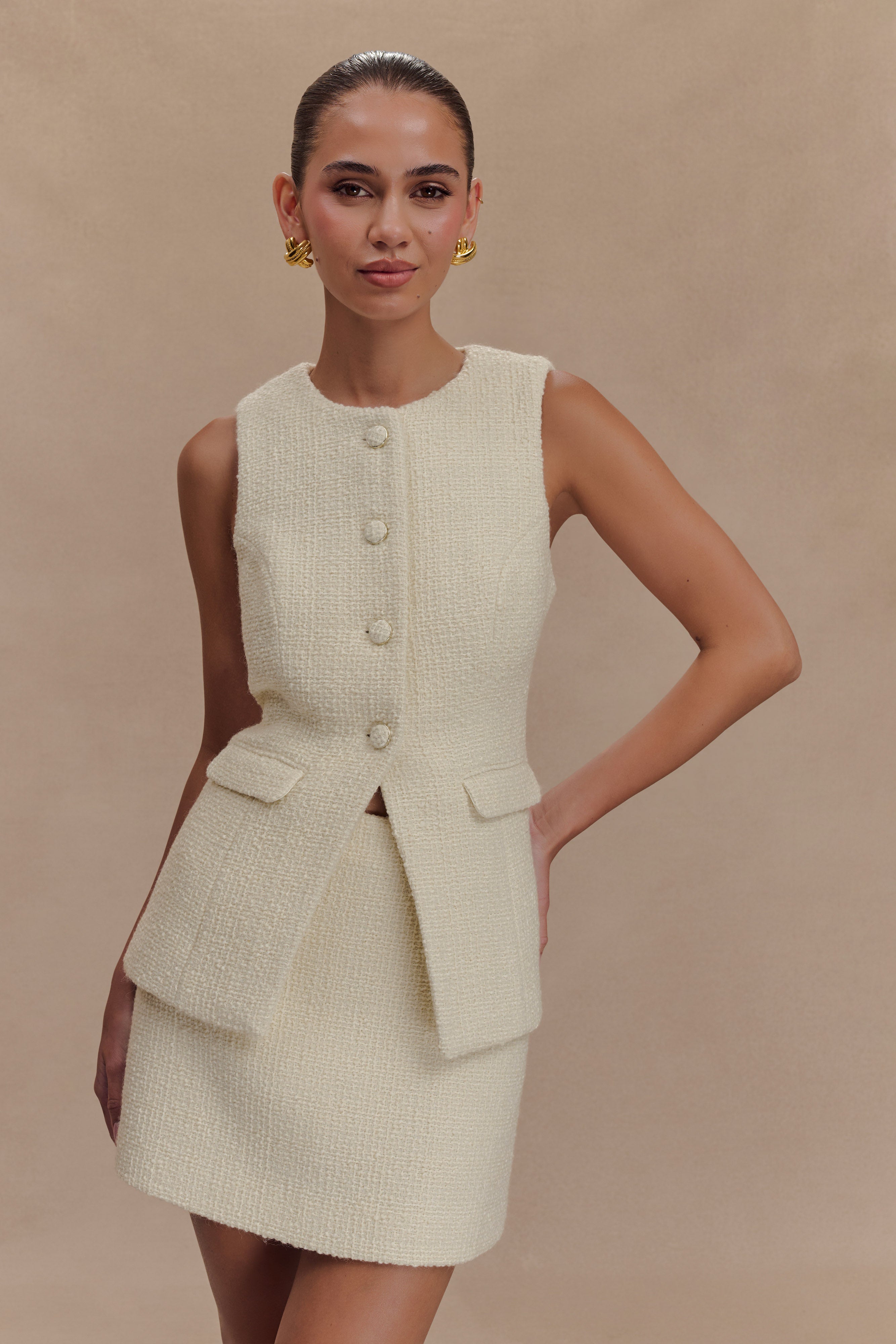 Camilla Boucle Sleeveless Vest in Ivory – Chic&Drifts