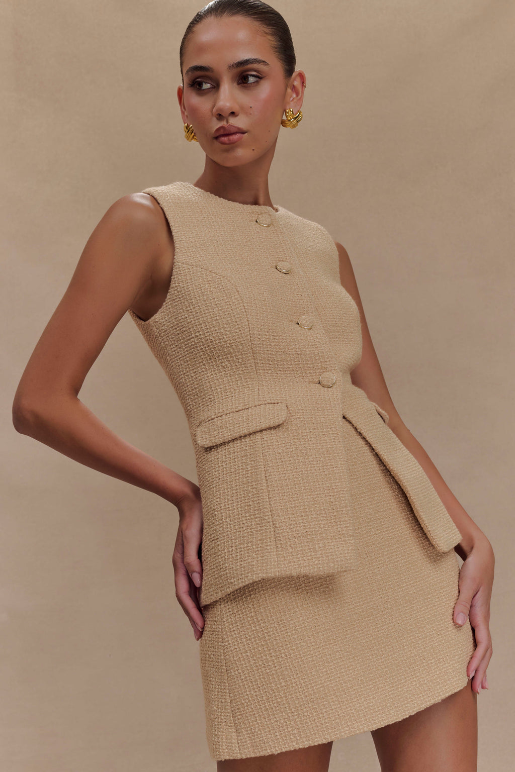 Camilla Boucle Sleeveless Vest in Light Taupe – Chic&Drifts