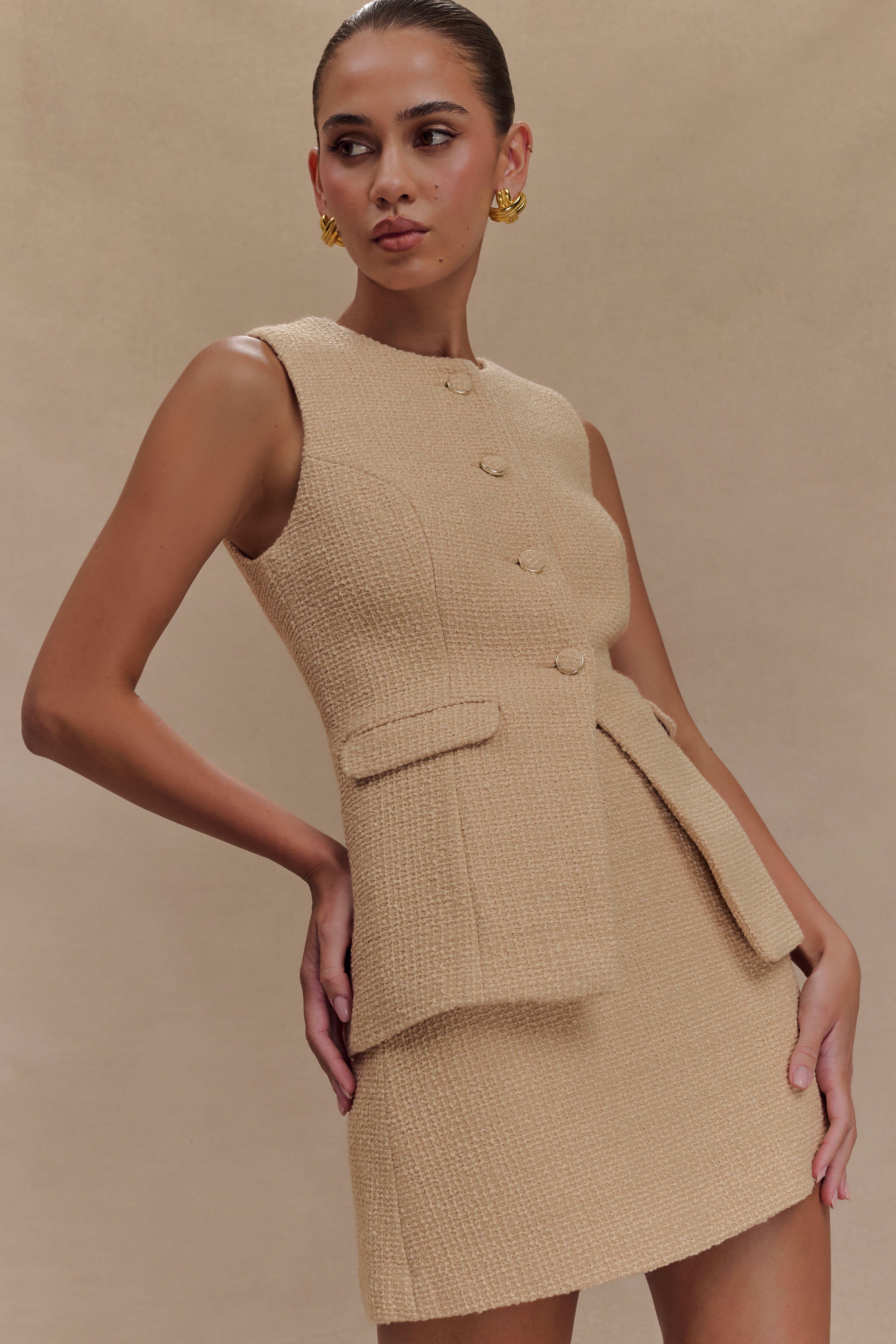Camilla Boucle Sleeveless Vest in Light Taupe – Chic&Drifts